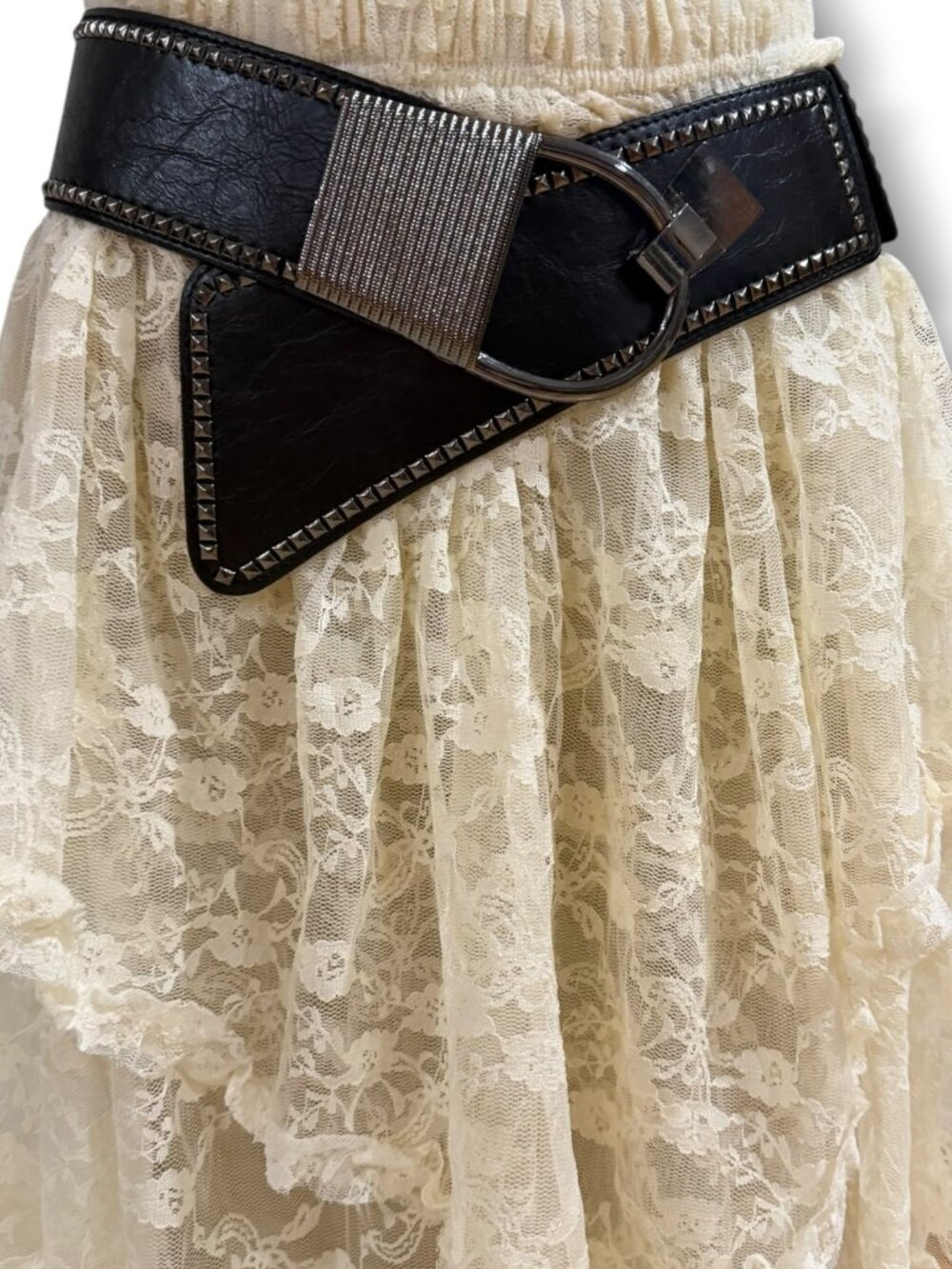 Black Leather Studded Wide Waist Belt NWT